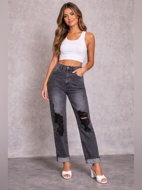 1. Glamorous • NWT $$ High-Waist Distressed Straight Leg Jeans W14.5-15” R12”I34